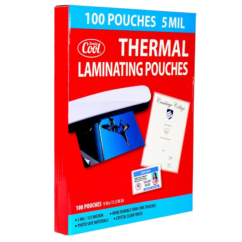 Simply Cool 5Mil Thermal Laminating Pouches (100 Count) 9X11.5 Inch Letter Size Dry-Erase Friendly Sheets, Compatible With Laminators Crystal Clear Laminated Finish - Image 1